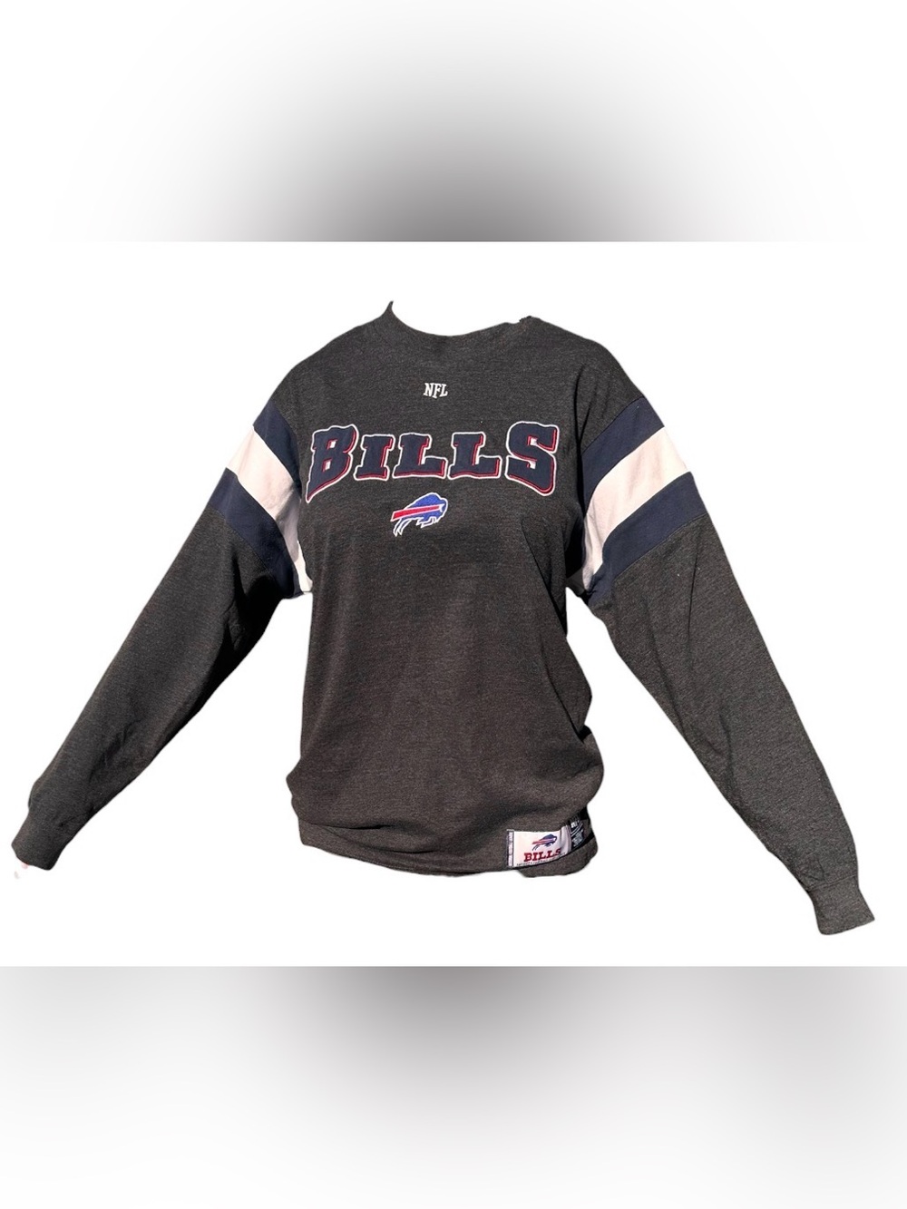 NFL Buffalo Bills Black Long Sleeve Sweatshirt with Navy & White Stripes